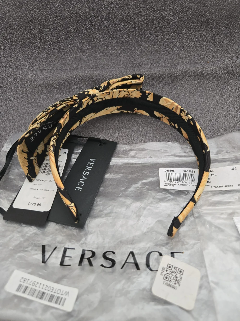 Versace Floral Black & Gold Knot Headband